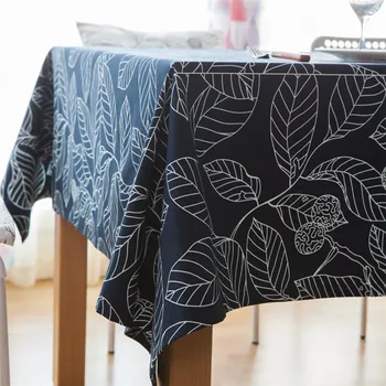

Dustproof Japan Style Tablecloth White Black Leave Print Soft Table Cloth Cotton Linen Dining Table Cover For Kitchen Home Decor