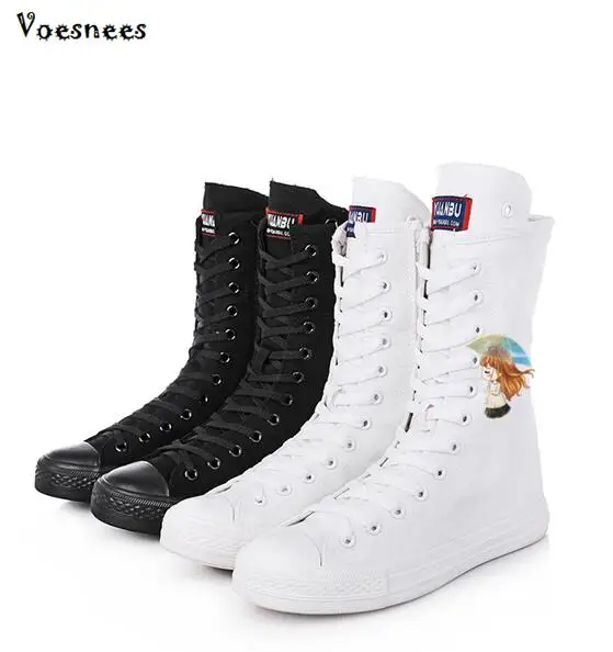 

2019 Autumn Woman Shoes Canvas Boots Sneakers High Top Vulcanize Shoes Female Tube Casual Female Shoes Sneakres Plus Size 43