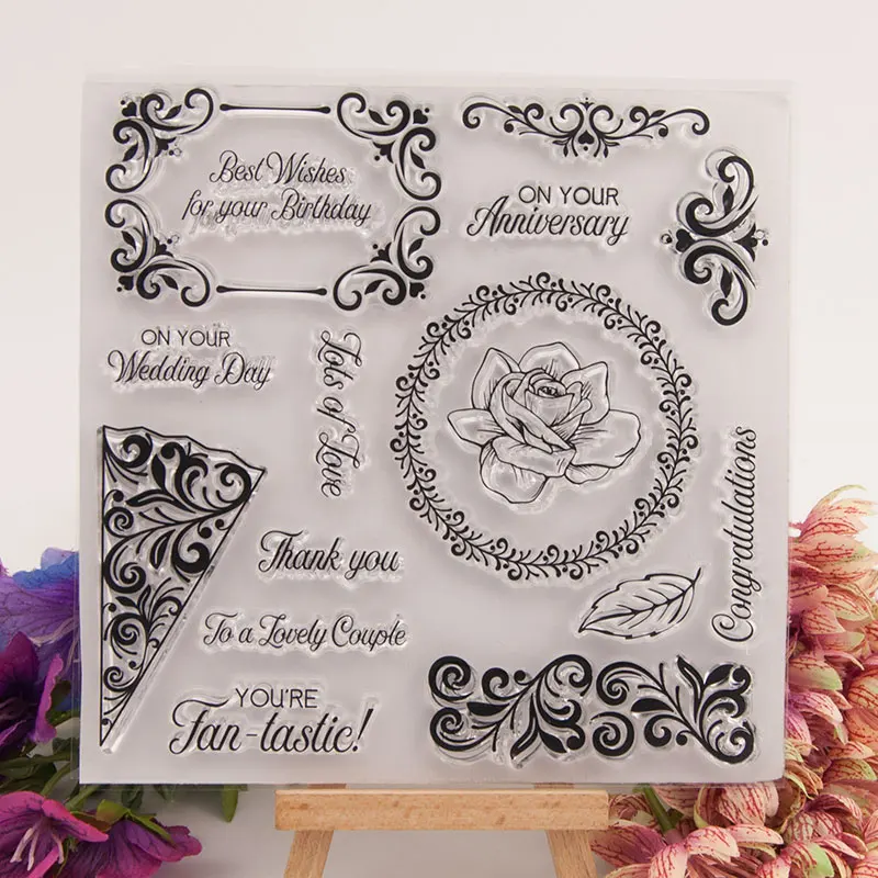 

Flower Wreath Letters Words Stamps for Scrapbooking DIY Silicone Seals Photo Album Embossing Folder Paper Maker Template Stencil