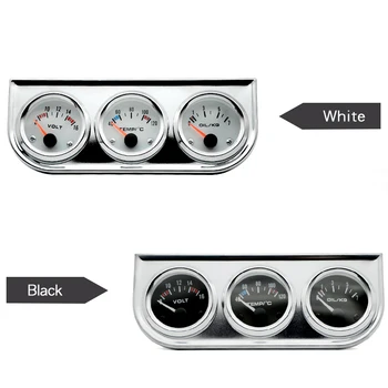 

Water Temp Oil Pressure Volt Gauge 52mm 3 in 1 Triple Gauge Kit Chrome Bezel Black/White Face Color With Temp & Pressure Sensor