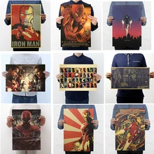 Фигурки героев Marvel, игрушки, Железный человек, Капитан Америка, Мстители, винтажная крафт-бумага, домашний декор, художественные принты в стиле ретро, игрушечные фигурки для мальчиков