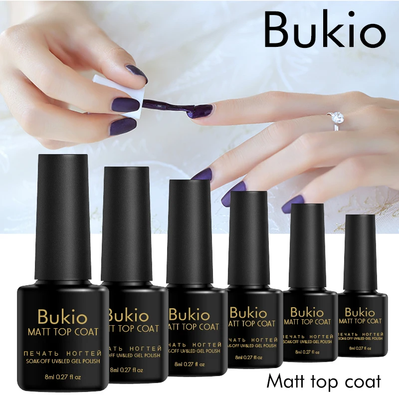 

Bukio Long-lasting Matte Top Coat Nail Polish Easy Cleaning No Wipe Water Based No Acid Nail Art Hybrid Varnish Lacquer 8ML