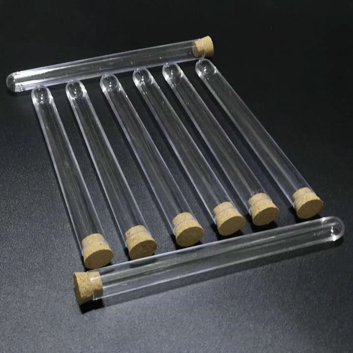

Free shipping 50pcs 15x150mm Plastic test tubes with cork stopper for kind shcools/university experiments and tests