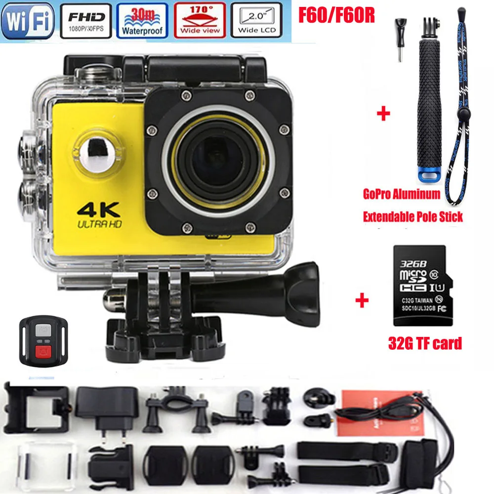  F60 F60R Action camera 4k WIFI Remote1080p HD Gopro SJCAM Style Helmet Cam 30 meters waterproof Sports DV camera 