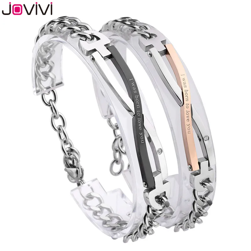 Браслет JOVIVI из нержавеющей стали с фианитами я рождена чтобы Love You|women bracelet|couple