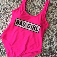 KEKAKA неоновый розовый спортивный цельный трикотажный купальник с буквенным принтом для девушек, монокини для женщин, trajes de bano