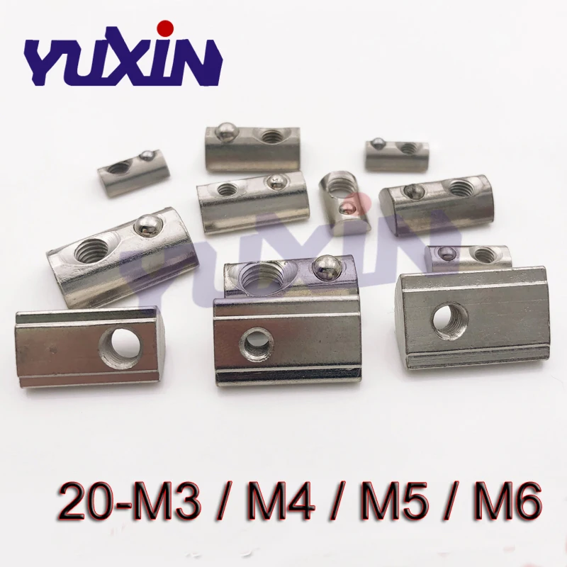 

100Pcs/50PcsM3 M4 M5 M6 Roll in Spring T-Nut With Ball For Aluminum Extrusion With Profile 20 Series Aluminum Profile Spring Nut
