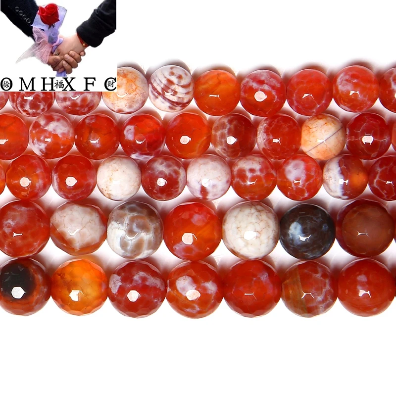 

OMH Wholesale 6 8 10 12 MM Free Shipping 15 "Natural Stone Faceted Red Fire Agates Round Loose Beads Pick Size For Jewelry ZZ217