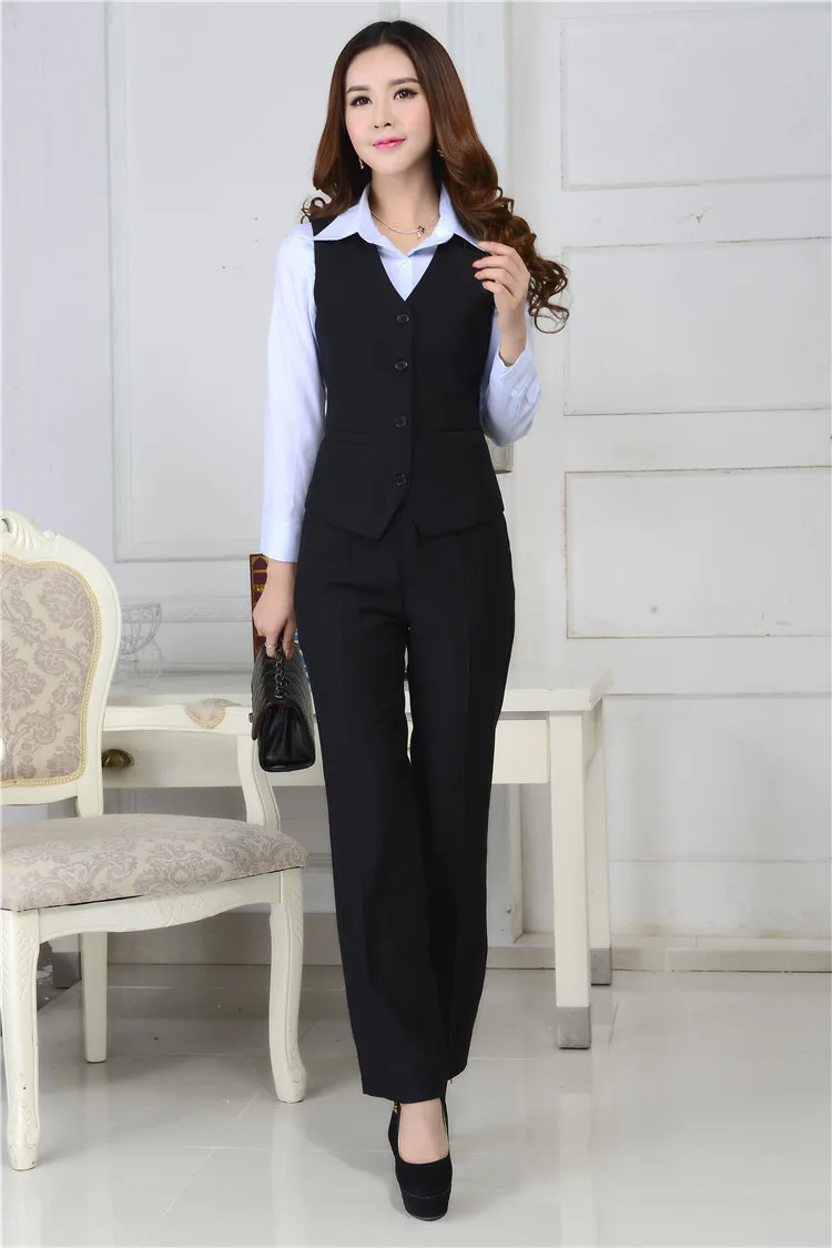 Plus Size Fashion Elegant Spring Autumn Professional Business Work Wear Suits Vest+ Pants Office Ladies Formal Pantsuits