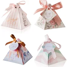 100 x Новые Креативные розовые цветочные полосатые индивидуальные треугольная пирамида Свадебные сувениры сахарные конфеты коробочки bomboniera вечерние подарочные коробки