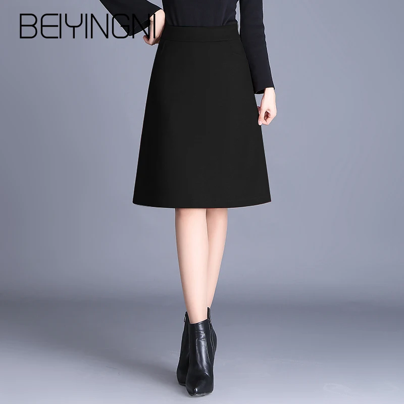 

Beiyingni Formal Skirts Women Office Lady Pockets Korean Style High Waist A Line Skirt Plus Size Work Wear OL Slim Saia Feminina