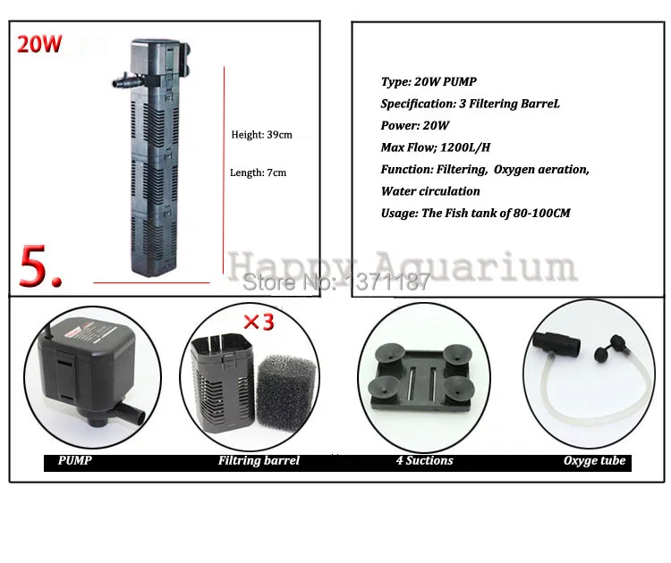 20w 1200l/h Internal Filter Aquarium Water Pump With Three Function