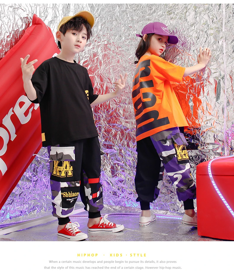 Childhood clothes set 4 6 8 10 12 14 16Years hip hop hip hop t shirt Camouflage pants toddler girl Boy clothes summer 120 130  (1)