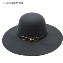 HANGYUNXUANHAO,, повседневная фетровая шляпа с широкими полями, шляпы с куполом, высокое качество, шерстяная широкополая шляпа, женская черная шляпа
