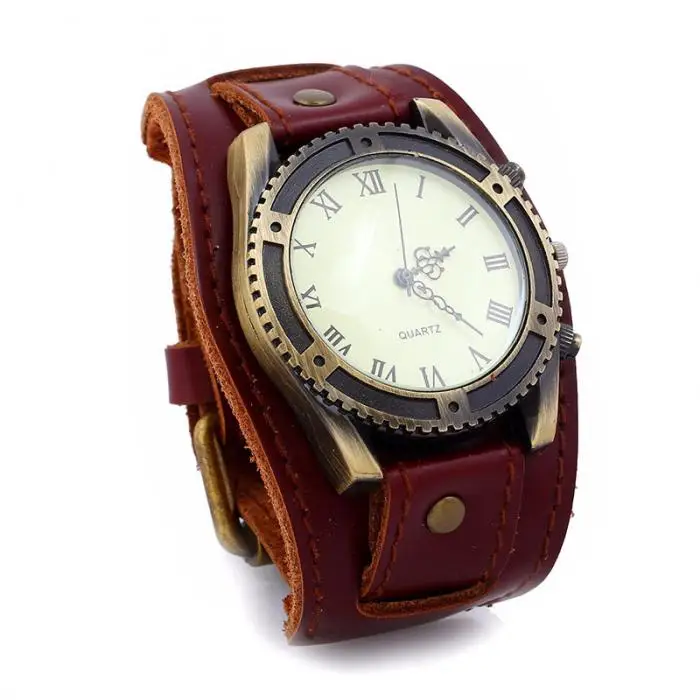 Мужские кварцевые часы Панк Винтаж коровья кожа наручные часы циферблат с римскими цифрами повседневные часы подарок TT@ 88
