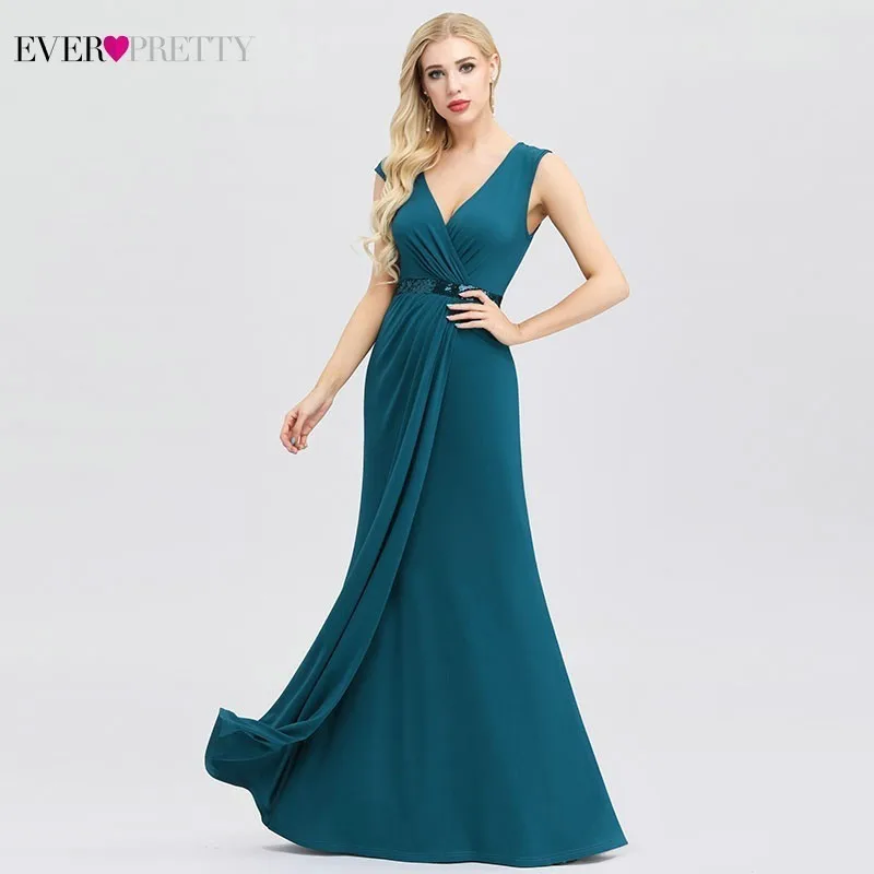 

Ever Pretty Elegant Bridesmaid Dresses Mermaid V-Neck Teal Sequined Dresses For Wedding Party Robe Demoiselle D'honneur 2019