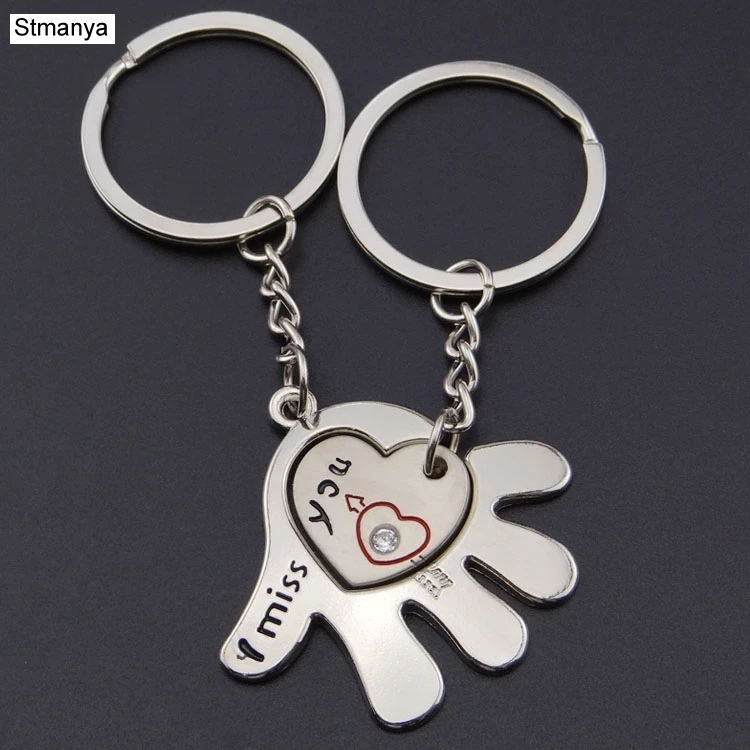 

2 pcs Fashionable Palms and Lover Key Ring Keyfob Couples Romantic Keychain Car Key Chain For Valentine's Day Day Gift 17303