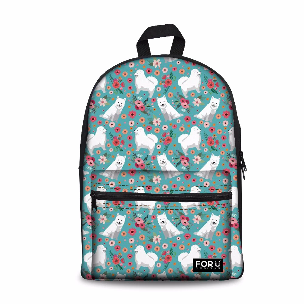 

Customized Large School Backpack Female Shoulder Laptop Schoolbag for Teen Girls Samoyed Heavy Duty Bookbag Feminine Bagpack
