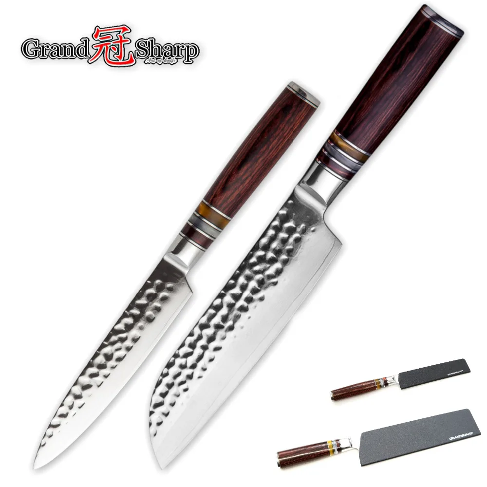Набор ножей из дамасской стали 2 шт. кухонные ножи Santoku vg10 японские для шеф повара
