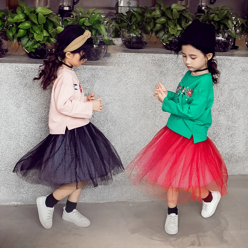 

Spring Autumn Baby Girls Clothing Sets Kids Girls Long Sleeve Embroidery Flowers Sweaters + Tutu Skirt 2pcs Girls Suits CA238