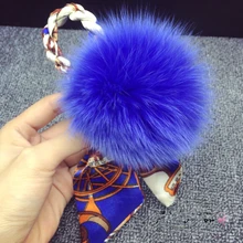 El Envío Gratuito! 2015 Big10CM Genuina piel de Zorro Bola de Pom Pom Llavero Colgante Del Bolso Hanger Encanta el Bolso de Las Mujeres Populares Accesorios de Gancho