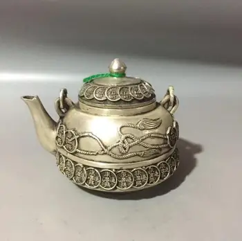 

Collection archaize white copper gold money crafts teapot