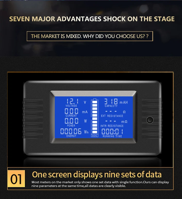 PZEM-015 200v 50A Battery Discharge Tester Capacity Power Energy Impedance Resistance Digital Ammeter Voltmeter Energy Meter