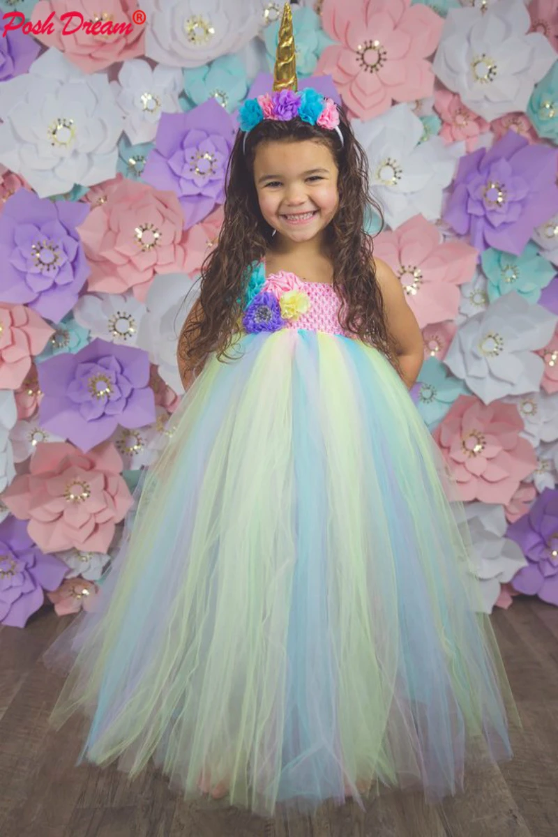 

POSH DREAM Unicorn Easter Children Tutu Dress with Headband Unicorn Cosplay Costume for Toddler Girls Flower Birthday Partydress