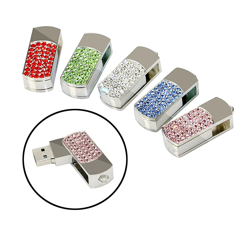 Mini giratoria de cristal para joyería, memoria de 8GB, 16GB, 32GB, collar de diamantes de Metal, Pendrive Usb Flash Drive, regalo para niñas| drive laser|drive clonependrive mini - AliExpress