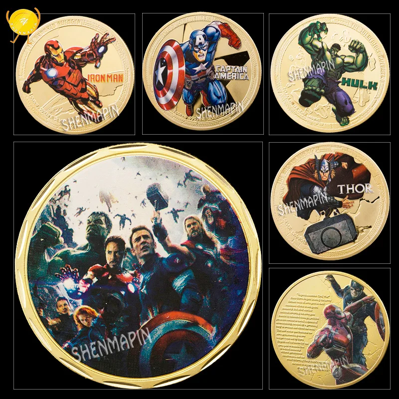 

The Avengers Commemorative Coin Captain America Iron Man Thor Hulk Civil War Challenge Coin Science Fiction Movie Coins Collecti
