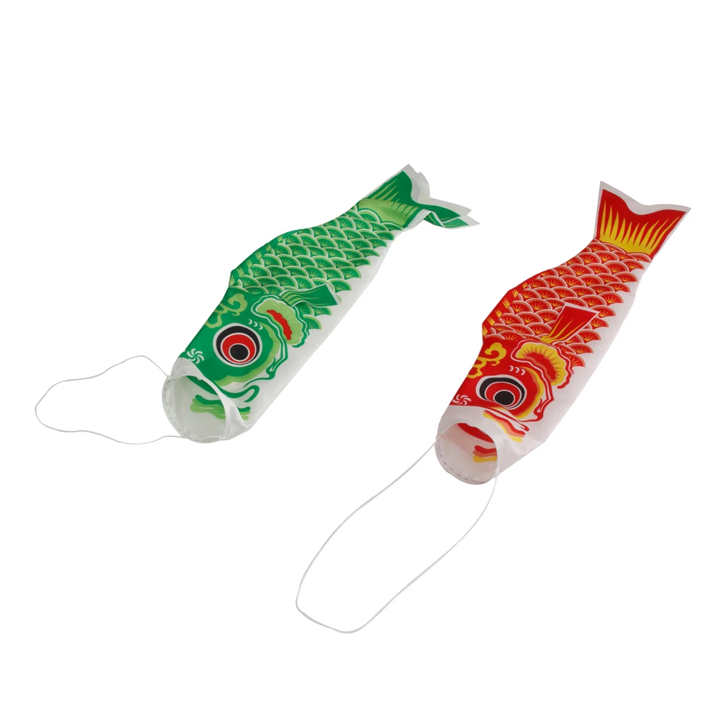 2Pieces/Set Japanese Windsock Carp Koinobori Koi Fish Windsock Fish Wind Streamer Wind Sock Fish Kite , 59-Inch, Red+Green