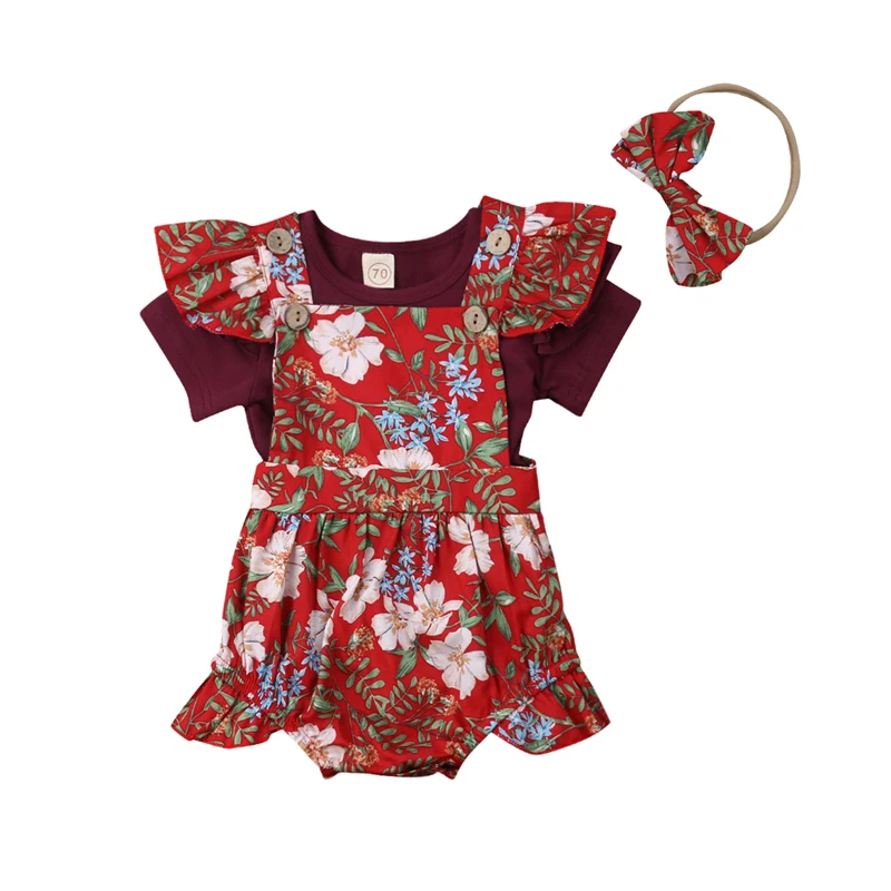 2019 для новорожденных, футболка для маленьких девочек и юбка с цветочным принтом комплект одежды из Комбинезон Комбинезоны наряд модное