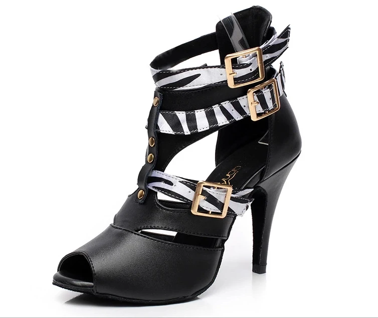  The New Brand Black Genuine leather serpentine Latin dance shoes Women's High help naked boots Party Salsa dance shoes 