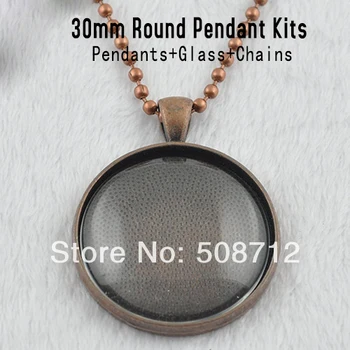 

antique copper -30sets Flash Sale DIY Kits- 30mm Trays, Glass, and necklaces. 30mm Blank Photo Pendant Trays and Cabochons