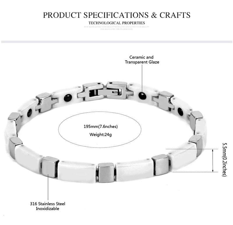 Модные Стиль Керамика Здоровый Магнитный браслет для Для женщин Мощность элегантный белый терапевтические магнитики Браслеты браслеты хорошее качество