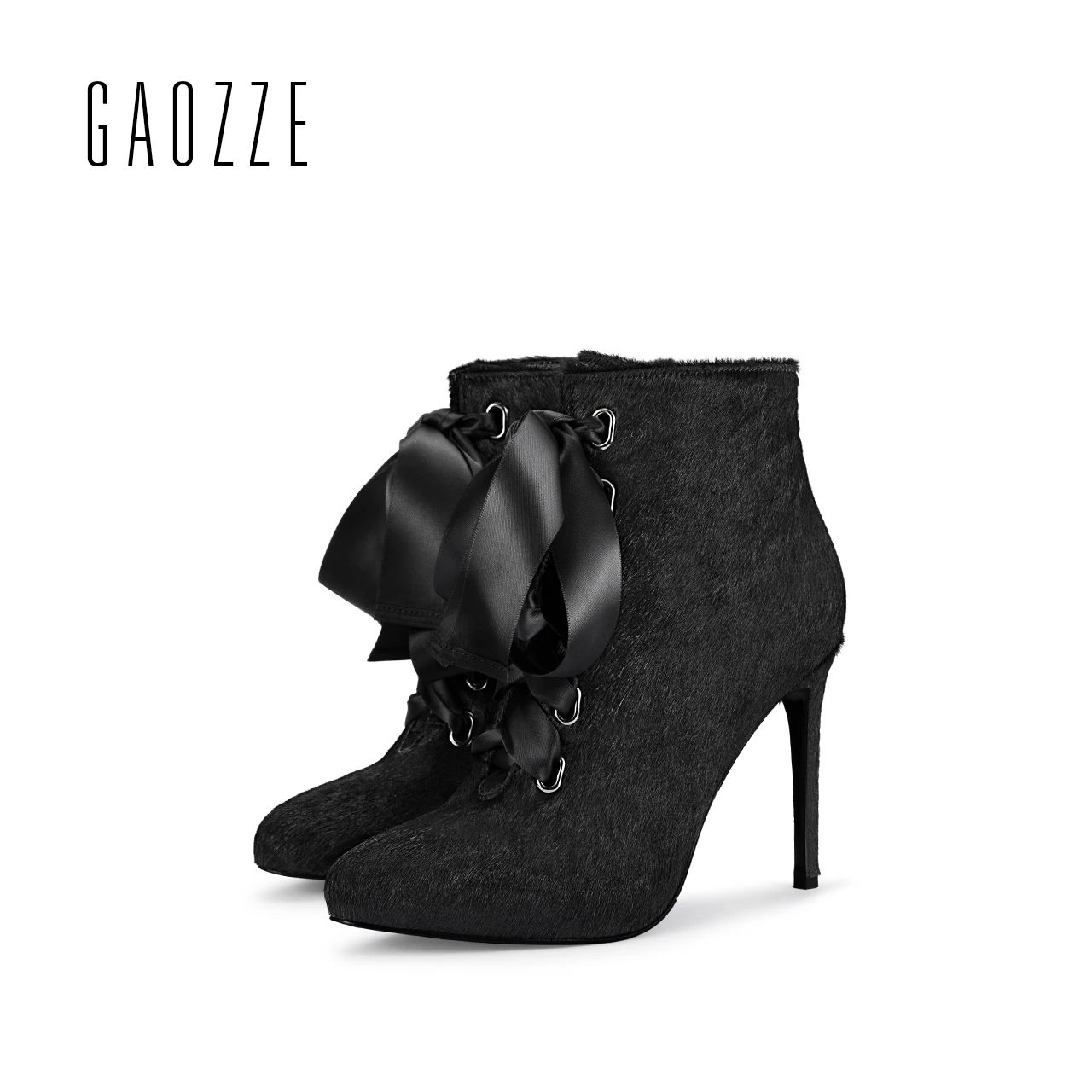 

GAOZZE black ankle boots women fashion bow-knot female side zipper high-heeled genuine leather boots platform 2017 autumn new
