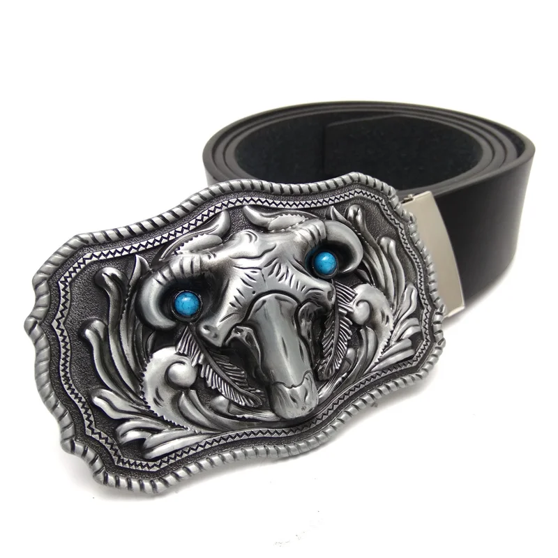 

New Arrival Designer belts men high quality DIY pu Leather belt for jeans with cow head cowboy buckle metal cintos para homens