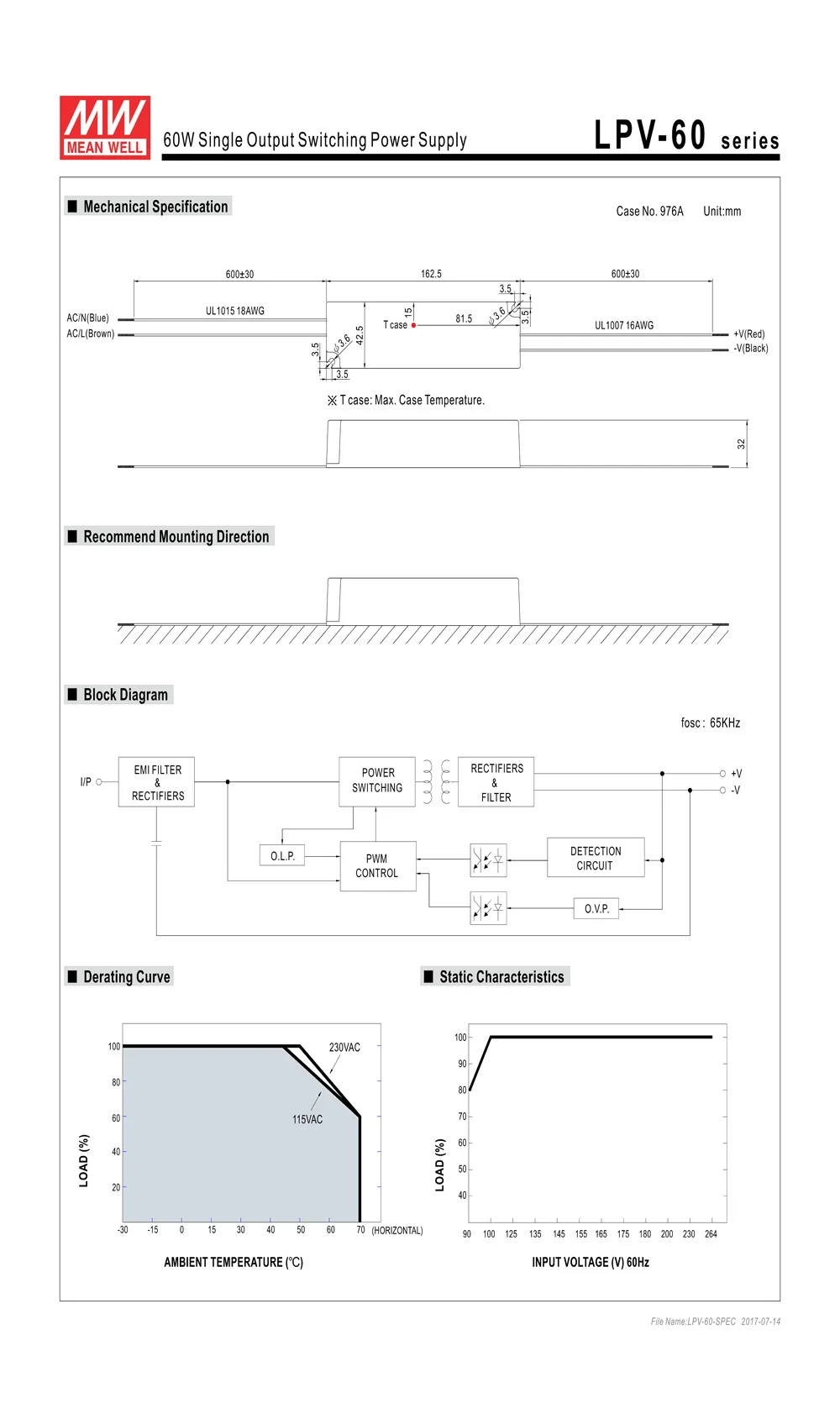 Meanwell постоянное напряжение 12 V Питание LPV-60-12 60 W/100 W/150 W 5A IP67 из водонепроницаемого материала, одобренный для светодиодный освещения