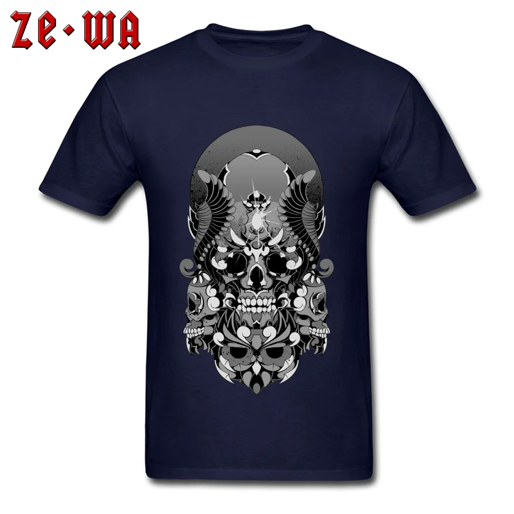 Geek Skull Owl Statue Man Top T-shirts Funny Mother Day Short Sleeve Crew Neck 100% Cotton Tops Tees Design Tops T Shirt Skull Owl Statue navy