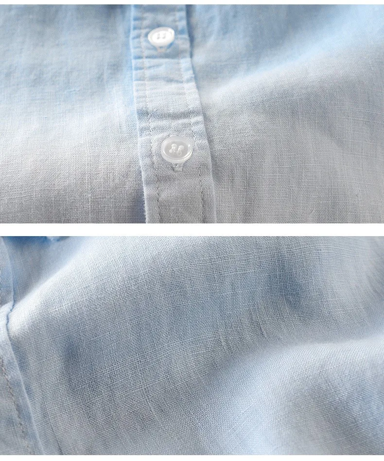 Демисезонный Для мужчин модный бренд Китайский Стиль Винтаж белье градиент голубой цвет три четверти рубашка мужской Повседневное тонкая