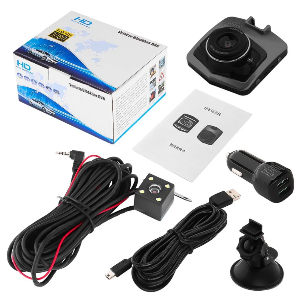 

2.4'' 1920*1080 TFT HD Dual Lens Dashboard Car Vehicle Front Rear Camera Tachograph Video DVR Cam Recorder