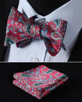 

BF3023K Pink Blue Floral 100%Silk Jacquard Woven Men Butterfly Self Bow Tie BowTie Pocket Square Handkerchief Hanky Suit Set