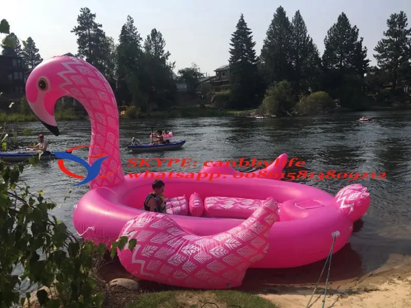 6-Person Inflatable Party Island Flamingo Bird Pool Float Island w/Electric Pump 