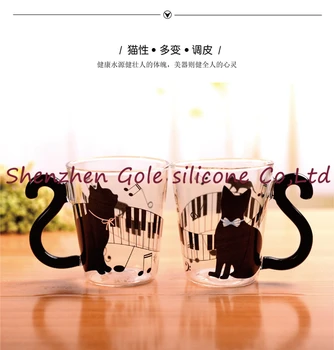

100pcs/lot Cute Creative Cat Kitty Glass Mug Cup Tea Cup Milk Coffee Cup Music/Dots/English Words Home Office Cup