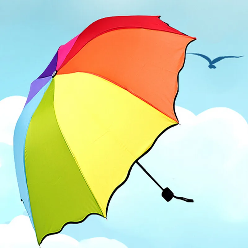 

wholesale 50pcs plain simple three folding umbrellas rainbow arched Apollo princess umbrella folding umbrella UV