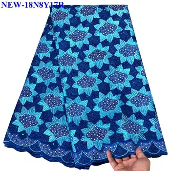 

Blue 100% Cotton Cloth Swiss Lace Fabric Embroidered stones French African Fabrics High Quality Swiss Voile Lace Fabric SSD00