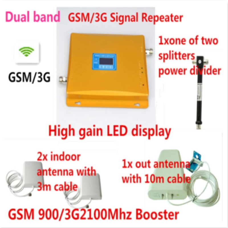 

Newest Hot!!! GSM 900MHz WCDMA 3G 2100MHz Signal Repeater cellular Cell Phone Signal Booster amplifier Full Set Cover 2 room
