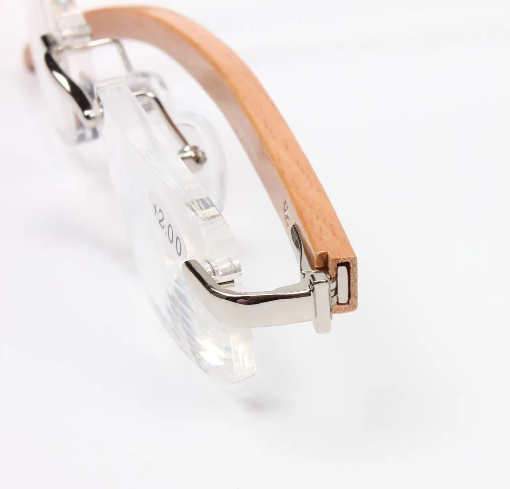 Agstum Handmade Bamboo Rimless Eyeglasses Spring Hinge Reading Glasses