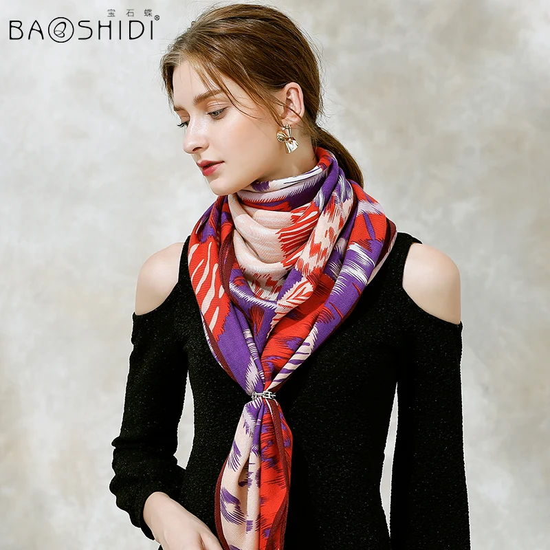 Шарф BAOSHIDI из 100% шерсти Элегантные зимние шарфы для женщин большой квадратный