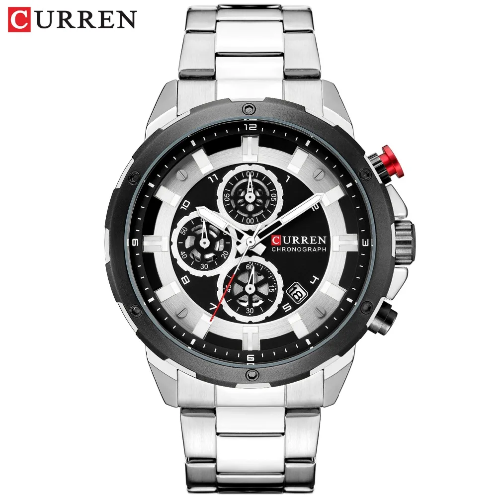 CURREN Хронограф Спортивные часы для мужчин повседневное Бизнес наручные часы с календари кварцевые мужские часы